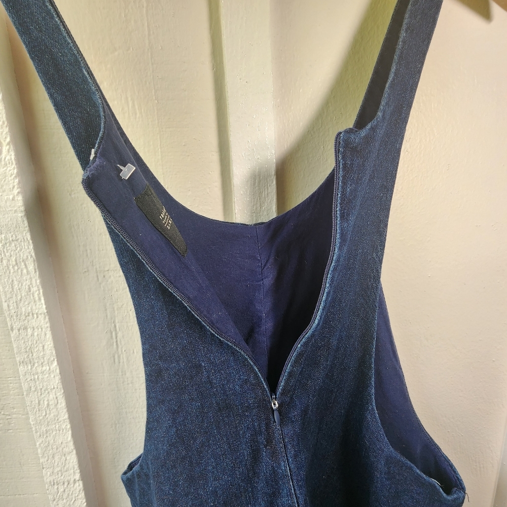Zara Trafaluc Denim Overall Skirt Dark Blue Mini Size Large - Picture 7 of 13